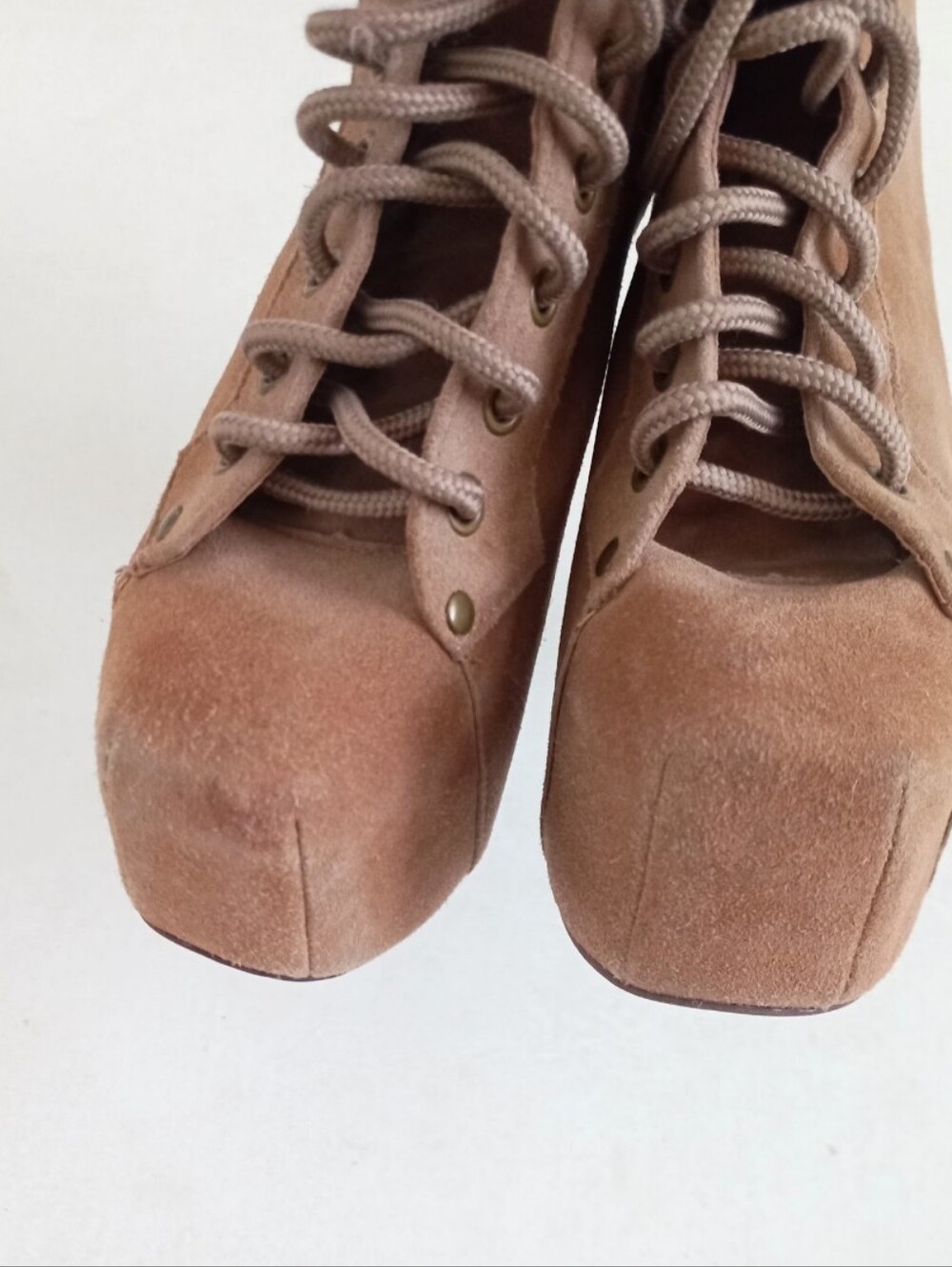 Jeffrey Campbell tan brown suede leather lace-up platform ankle booties - Picture 6 of 14
